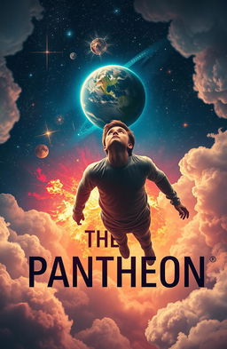 A captivating book cover design featuring a young man in a sci-fi style, floating helplessly in the vast cosmos