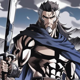 A manga-style illustration of a muscular man with long hair and a beard, reminiscent of a Black Clover protagonist