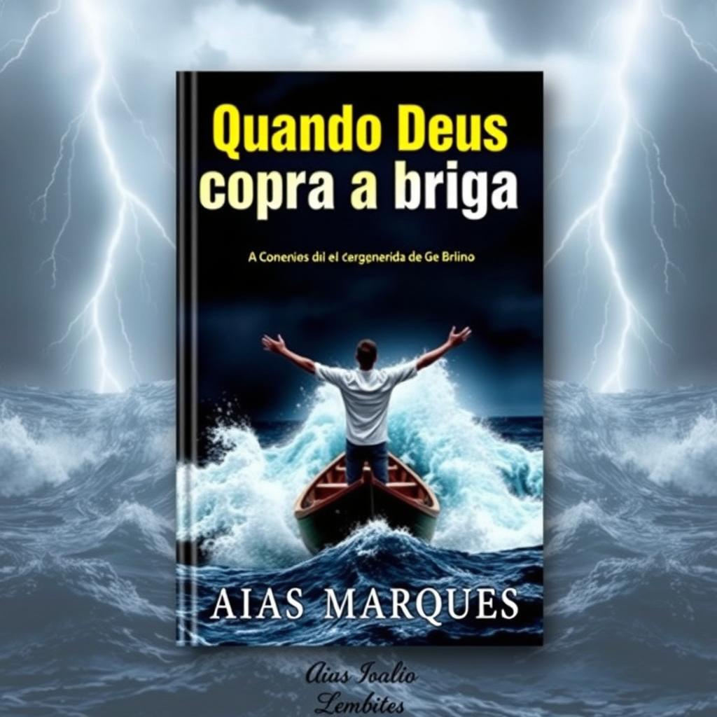 A dramatic book cover featuring a person with arms wide open standing on a boat in the middle of the ocean during a fierce storm