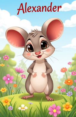 A charming illustration of a small mouse named Alexander