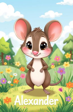 A charming illustration of a small mouse named Alexander