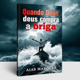 A dramatic book cover featuring a person standing on a boat in the middle of a stormy sea, with arms wide open