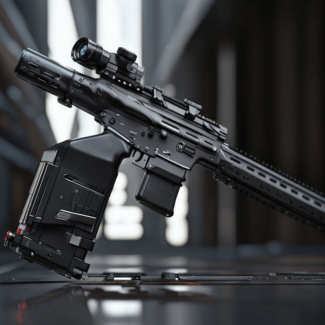 This is a photorealistic image of a plausible standard US Army rifle from the year 2070