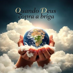 A captivating book cover featuring two hands gently holding the Planet Earth, surrounded by fluffy clouds that add a dreamy atmosphere