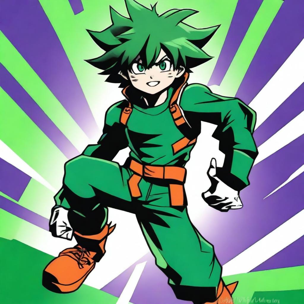 A high-quality digital art piece featuring Deku, the main character from My Hero Academia