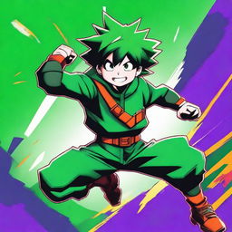 A high-quality digital art piece featuring Deku, the main character from My Hero Academia