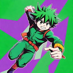 A high-quality digital art piece featuring Deku, the main character from My Hero Academia