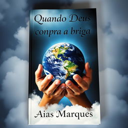 A visually striking book cover featuring two hands cradling the Planet Earth, surrounded by soft, ethereal clouds that enhance the mystical vibe