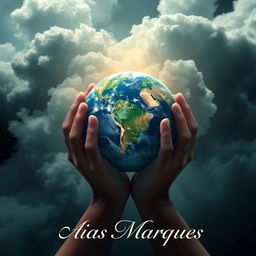 A captivating book cover featuring hands gently holding the Earth, resembling the iconic style of the Twilight series