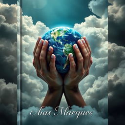 A captivating book cover featuring hands gently holding the Earth, resembling the iconic style of the Twilight series