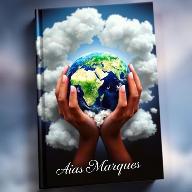 A captivating book cover featuring two hands gently cradling the planet Earth, reminiscent of the iconic style found on the cover of 'Twilight