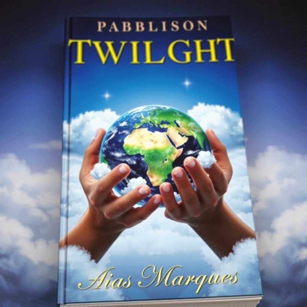 A captivating book cover featuring two hands gently cradling the planet Earth, reminiscent of the iconic style found on the cover of 'Twilight