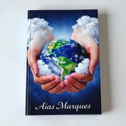 A captivating book cover featuring two hands gently cradling the planet Earth, reminiscent of the iconic style found on the cover of 'Twilight