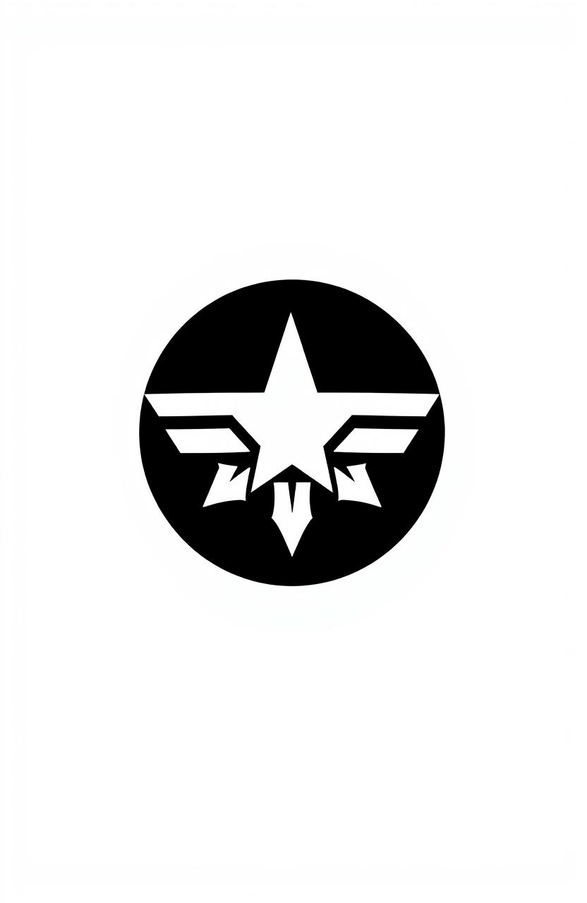 A striking black and white image featuring a new military logo prominently displayed in the center