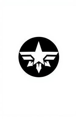 A striking black and white image featuring a new military logo prominently displayed in the center