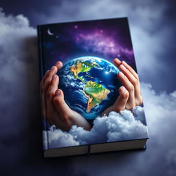 A stunning book cover featuring hands gently cradling the Earth, inspired by the style of the 'Twilight' series cover