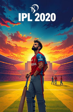 A dramatic sports illustration depicting KL Rahul, the captain of Kings XI Punjab, concluding the IPL 2020 season