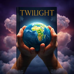 A captivating book cover design featuring two hands gently cradling the Earth, resembling the style of the Twilight series cover