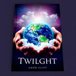 A captivating book cover design featuring two hands gently cradling the Earth, resembling the style of the Twilight series cover