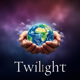 A captivating book cover design featuring two hands gently cradling the Earth, resembling the style of the Twilight series cover