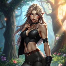 A character with feminine features and masculine attributes, showcasing an androgynous beauty