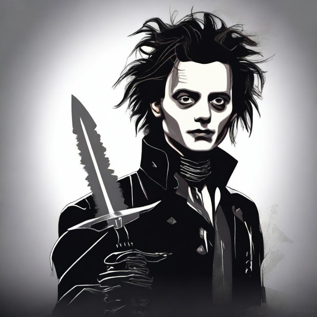 An image of Edward Scissorhands, rendered in a high-quality digital art style