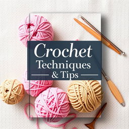 A beautifully designed ebook cover for 'Crochet Techniques & Tips,' featuring a cozy and creative theme