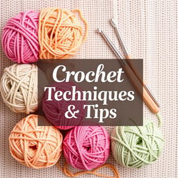 A beautifully designed ebook cover for 'Crochet Techniques & Tips,' featuring a cozy and creative theme