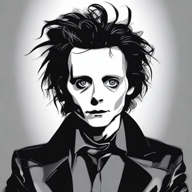 An image of Edward Scissorhands, rendered in a high-quality digital art style