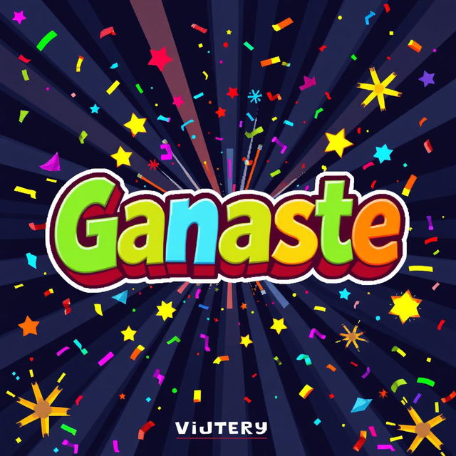 A colorful pixel art background featuring the big bold text "Ganaste" prominently displayed in a fun, playful font