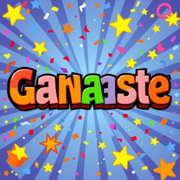 A colorful pixel art background featuring the big bold text "Ganaste" prominently displayed in a fun, playful font