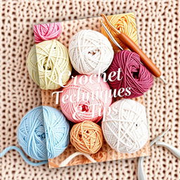 A beautifully designed ebook cover for 'Crochet Techniques & Tips,' featuring a cozy and inviting theme