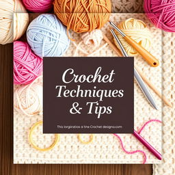 A beautifully designed ebook cover for 'Crochet Techniques & Tips,' featuring a cozy and inviting theme