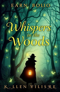 A captivating novel cover design, featuring a mystical forest with enchanted trees and glowing whimsical creatures