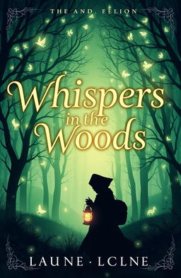 A captivating novel cover design, featuring a mystical forest with enchanted trees and glowing whimsical creatures