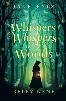 A captivating novel cover design, featuring a mystical forest with enchanted trees and glowing whimsical creatures