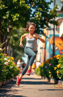 A dynamic, energetic scene of a person with swift feet and agile hands in motion, showcasing athleticism and grace