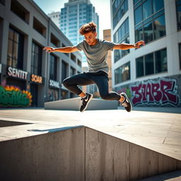 A dynamic scene depicting a nimble and agile person performing parkour in an urban environment