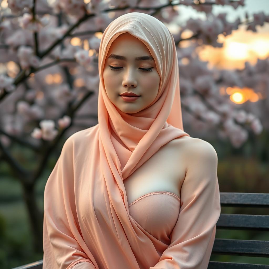A stunning 18-year-old Chinese girl with white healthy skin and an oval face, partially closing her eyes, exuding beauty and confidence