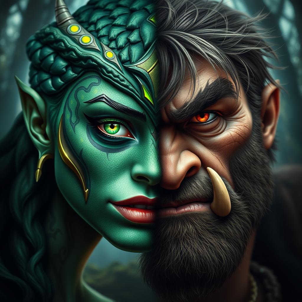 The book cover features only half of the faces of a female dragonborn sorcerer and a half-orc barbarian side by side