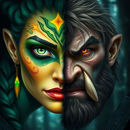 The book cover features only half of the faces of a female dragonborn sorcerer and a half-orc barbarian side by side