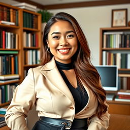 A beautiful and voluptuous woman of mixed Indonesian and South Korean descent, acting as an online professor