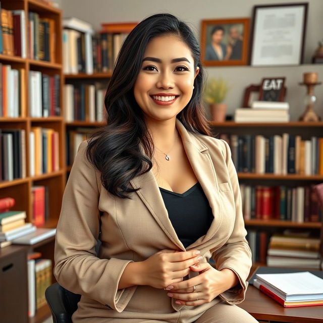 A beautiful and voluptuous woman of mixed Indonesian and South Korean descent, acting as an online professor