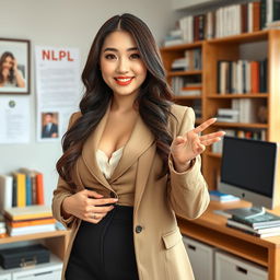 A beautiful and voluptuous South Korean woman acting as a captivating online professor