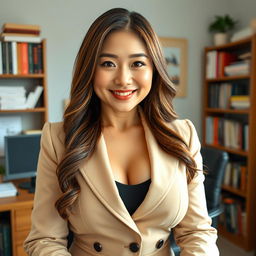 A beautiful and voluptuous South Korean woman acting as a captivating online professor