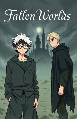 An emotional scene depicting Draco Malfoy and Harry Potter standing in a desolate landscape after a great battle, showcasing the aftermath of the war