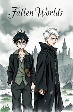 An emotional scene depicting Draco Malfoy and Harry Potter standing in a desolate landscape after a great battle, showcasing the aftermath of the war