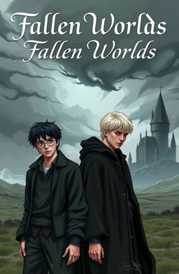 An emotional scene depicting Draco Malfoy and Harry Potter standing in a desolate landscape after a great battle, showcasing the aftermath of the war