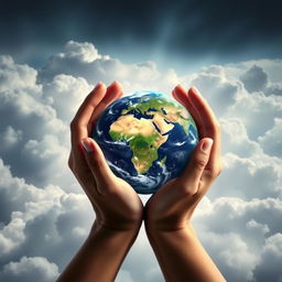 A stunning book cover featuring two hands gently cradling the Earth, similar to the iconic style of the Twilight series cover