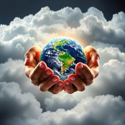 A stunning book cover featuring two hands gently cradling the Earth, similar to the iconic style of the Twilight series cover